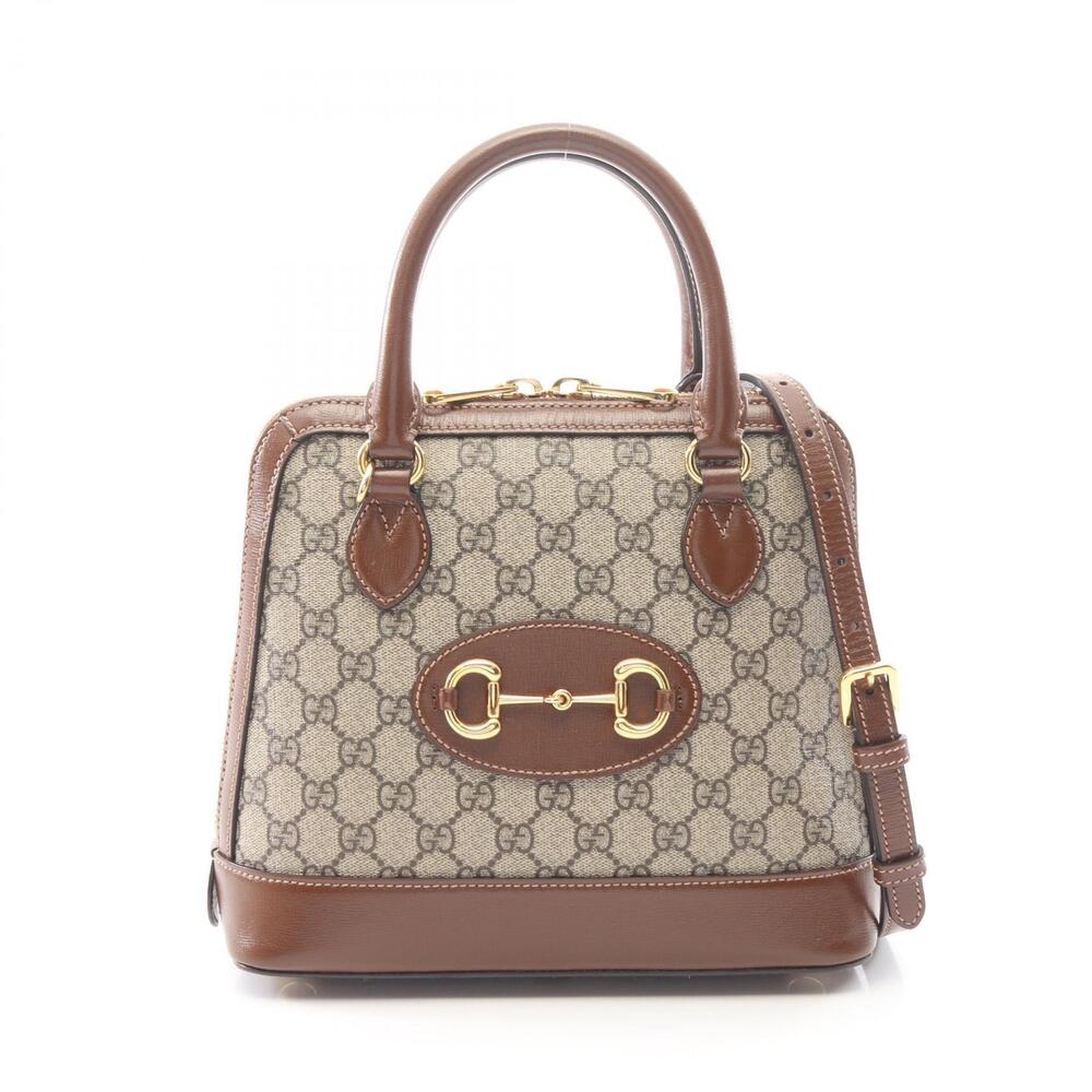 Gucci Horsebit GG Supreme Top Handle Bag Leather Beige Cream Brown